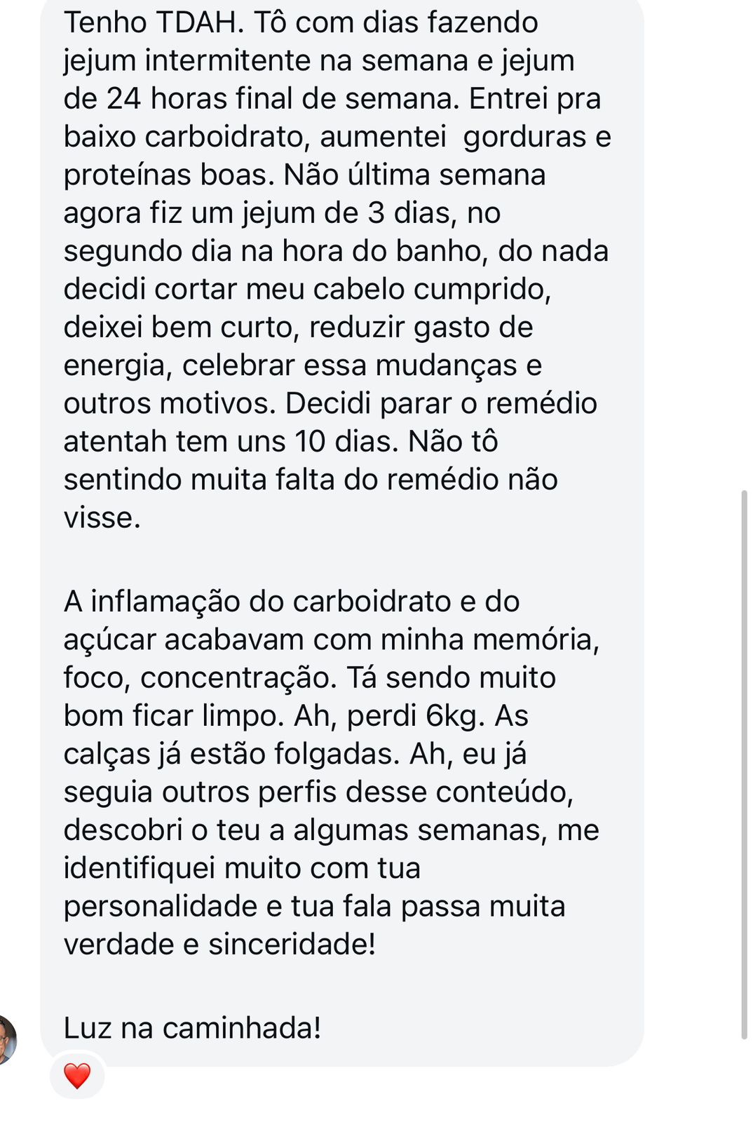 Depoimento de aluna com TDAH sobre foco e perda de peso